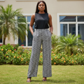 Model shot — Women's Black & White Geometric Print Wide-Leg Trousers