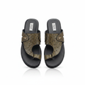 Men's olive green ostrich woven leather thong slide sandals ghost mannequin pair view