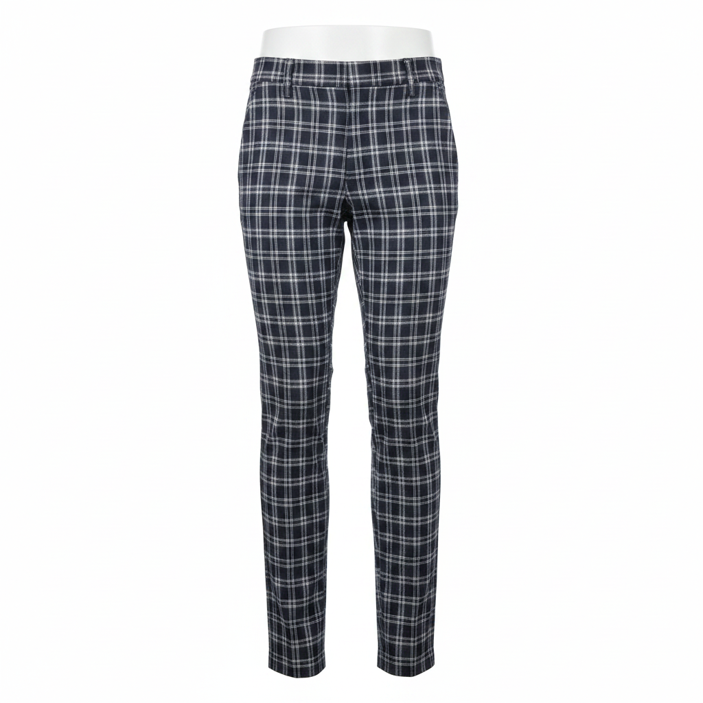 Dark Navy White Fine Plaid Trousers – Front Ghost Mannequin