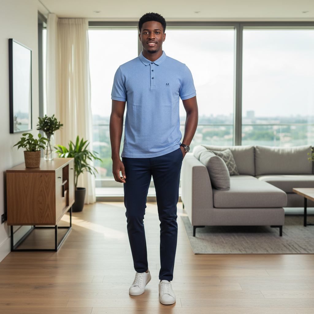 Model shot – Aribest Store AX Armani Exchange Light Blue Polo Shirt