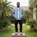 Men's Powder Blue Suede-Effect Bomber Jacket – Nigerian Male Model