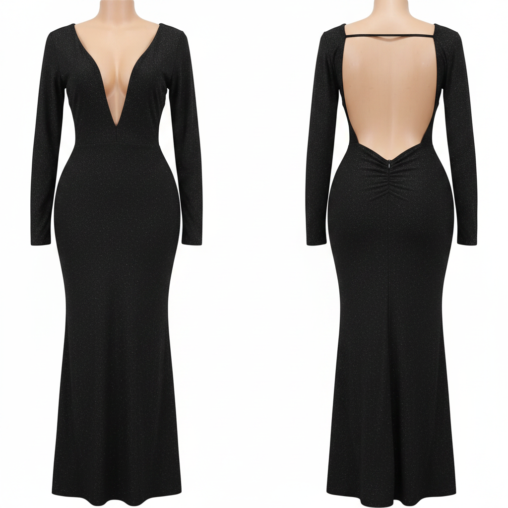 Black Glitter Open Back Maxi Gown – Ghost Mannequin