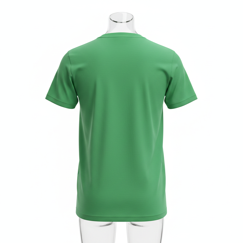 Ghost mannequin back view of green T-shirt