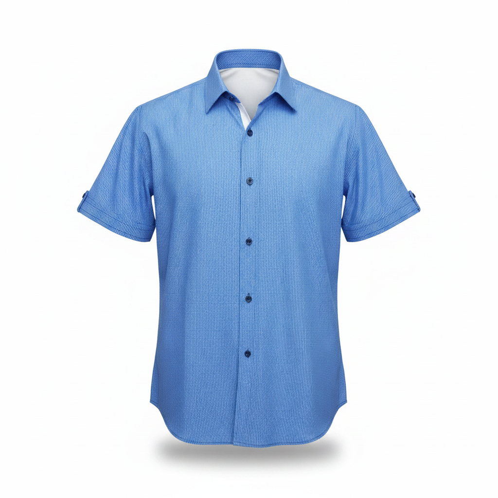 Royal Blue Micro-Check Short-Sleeved Shirt - Ghost Mannequin