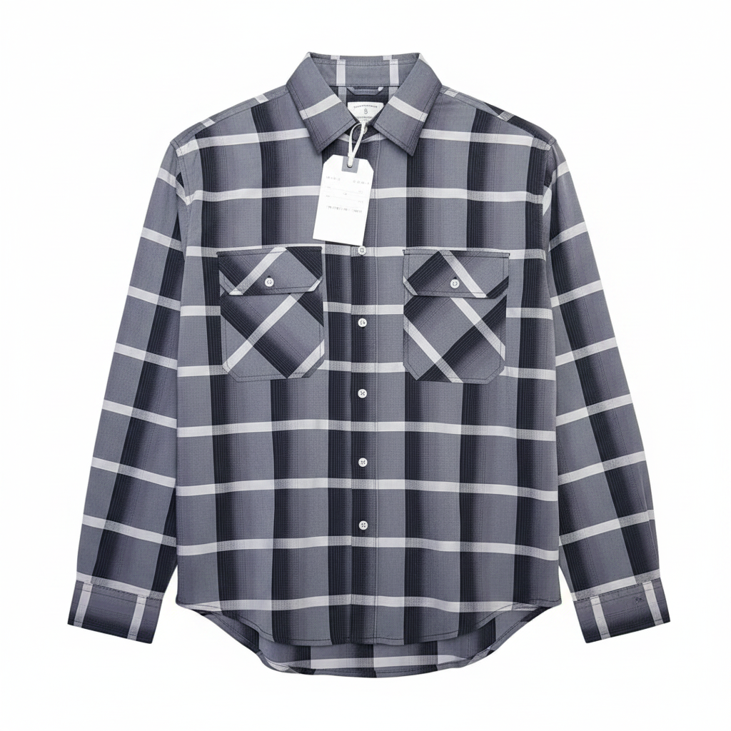 Grey Plaid Tartan Long-Sleeved Shirt - Ghost Mannequin