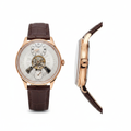 Men's white guilloche rose gold skeleton watch – front and side ghost mannequin view