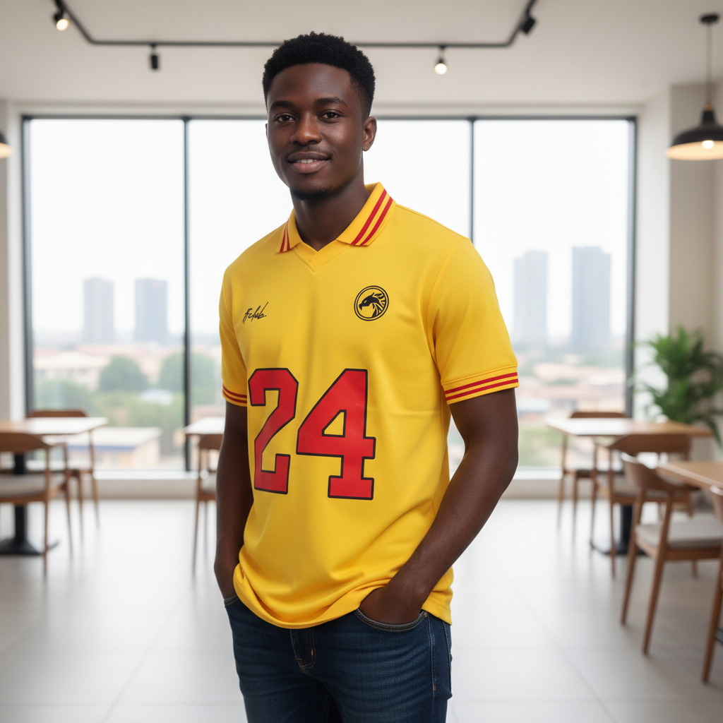 Model shot – God Favour Fchub No.24 Yellow Football Polo Jersey