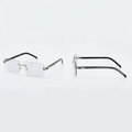 Front and side views of rimless rectangular eyeglasses