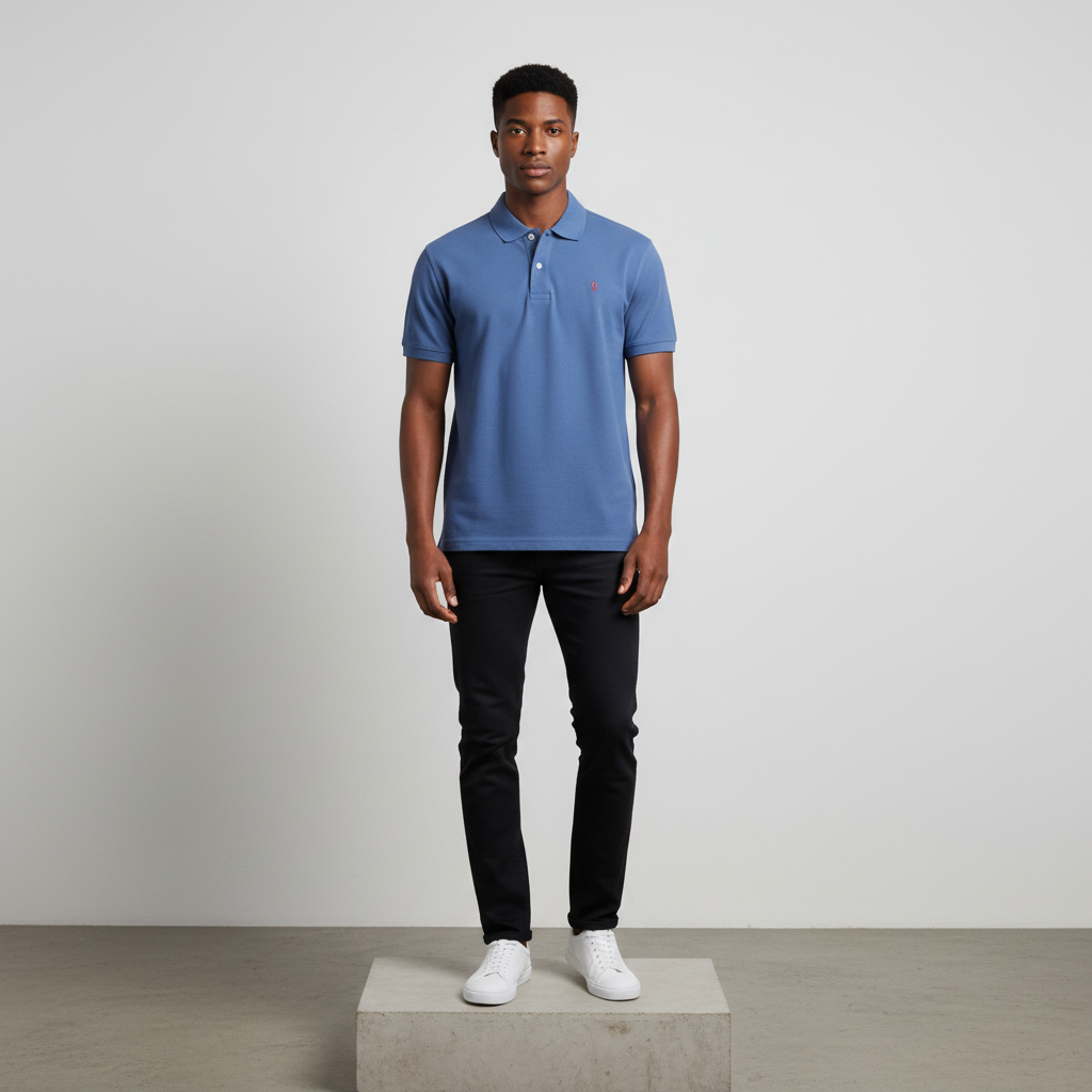 Steel Blue Polo Shirt – Model Front