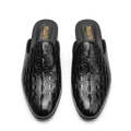 Men’s black crocodile-effect backless mule shoes on a white background