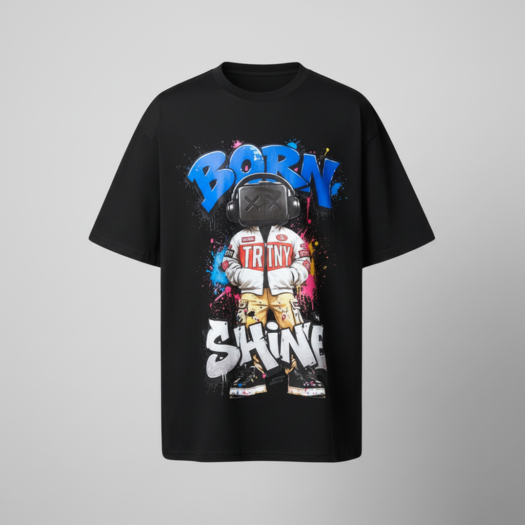 Ghost mannequin front view of the black graffiti character graphic tee