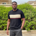 Black panel knit crewneck tee - model front view