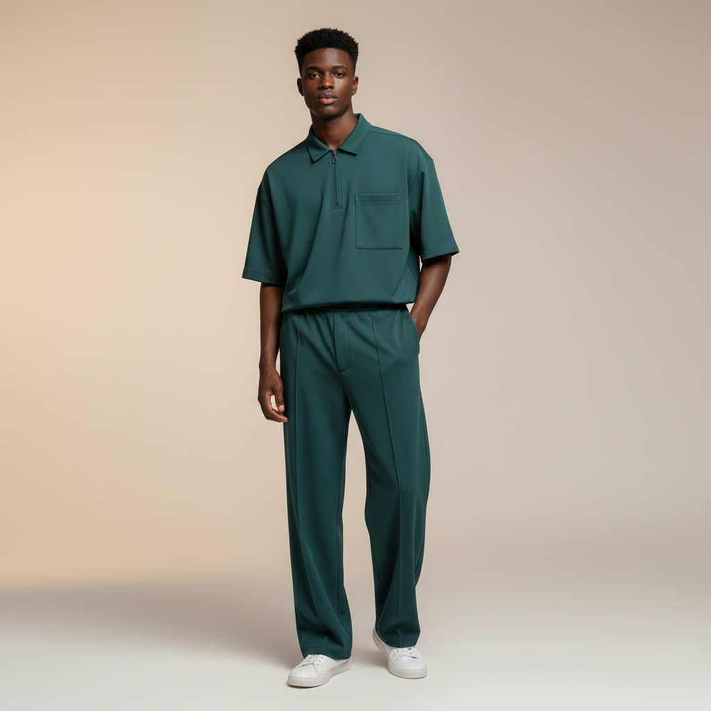 Teal Panel Polo Set – Male Model Shot