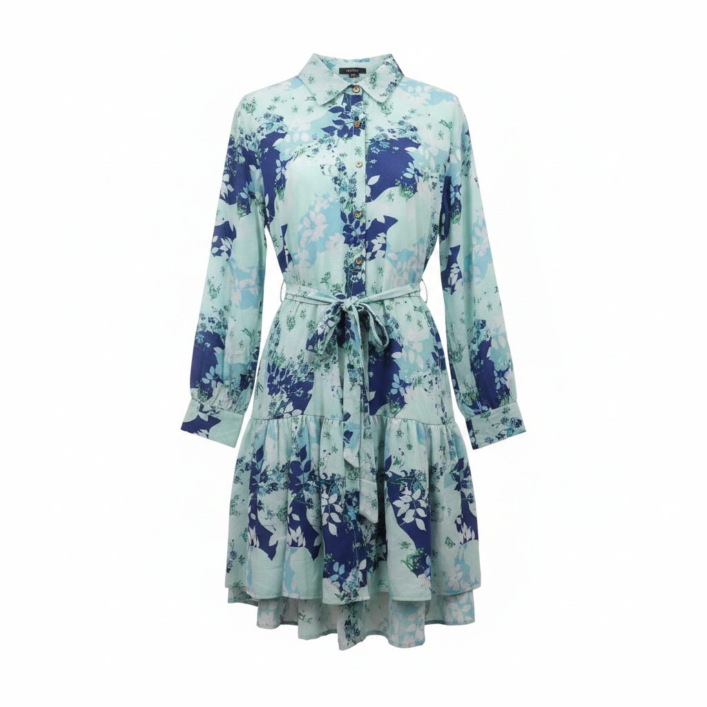 Floral Ruffle Shirt Dress Mint Blue - Ghost Mannequin
