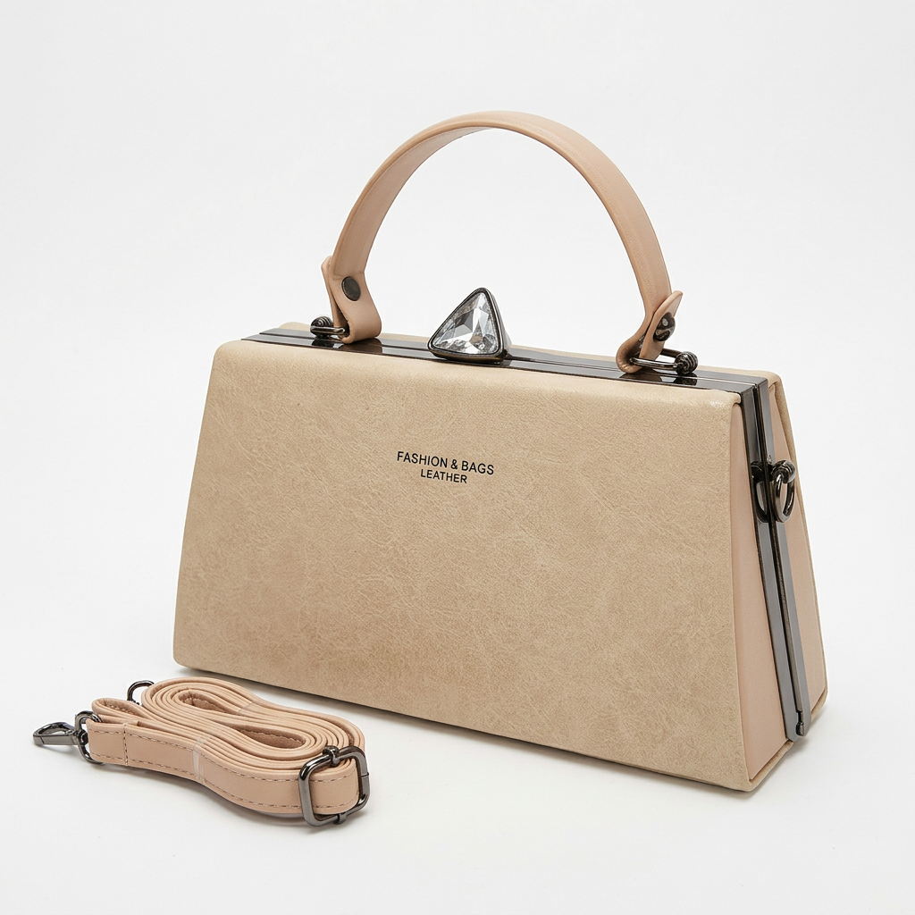 Cream structured top-handle handbag with matching detachable strap on a white background