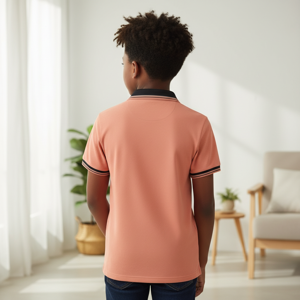 Contrast Collar Polo Shirt - Nigerian Child Model Back View
