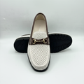 Men's White Perforated Leather Brown-Trim Gold Horsebit Loafers – Ghost Mannequin