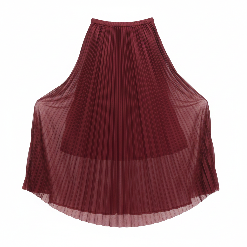 Burgundy Accordion Pleated Midi Skirt - Ghost Mannequin