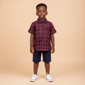 Smart-Kids Burgundy Plaid Check Short-Sleeve Shirt - Model Shot