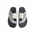 Men's ice grey ribbed leather buckle thong slide sandals ghost mannequin pair view