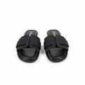 Women's black bow flat slide sandals ghost mannequin view