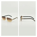 Front and side views of dark brown gradient rimless glasses