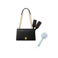 Quilted Leather Shoulder Bag with Mini Fan Set