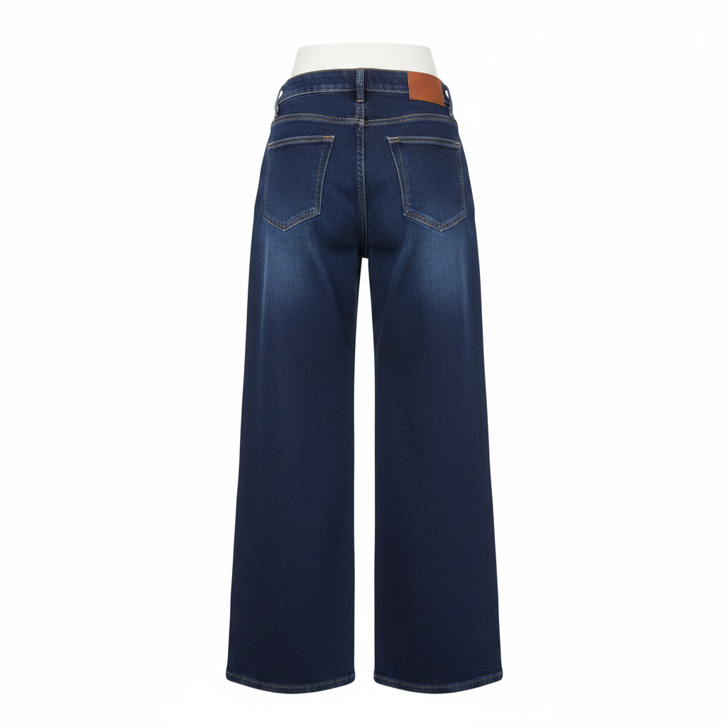 Navy Blue Allover Rhinestone Crystal Wide-Leg Jeans - Ghost Mannequin Back