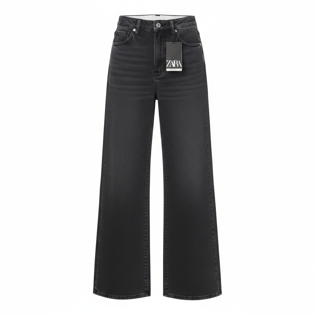 Charcoal High-Rise Wide-Leg Straight Denim Jeans - Ghost Mannequin Front