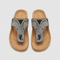 Women's black rhinestone-embellished slide sandals, front view