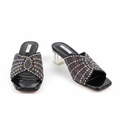 Women's multicolour rhinestone sunburst square-toe mule slipper with clear block heel - ghost mannequin pair view