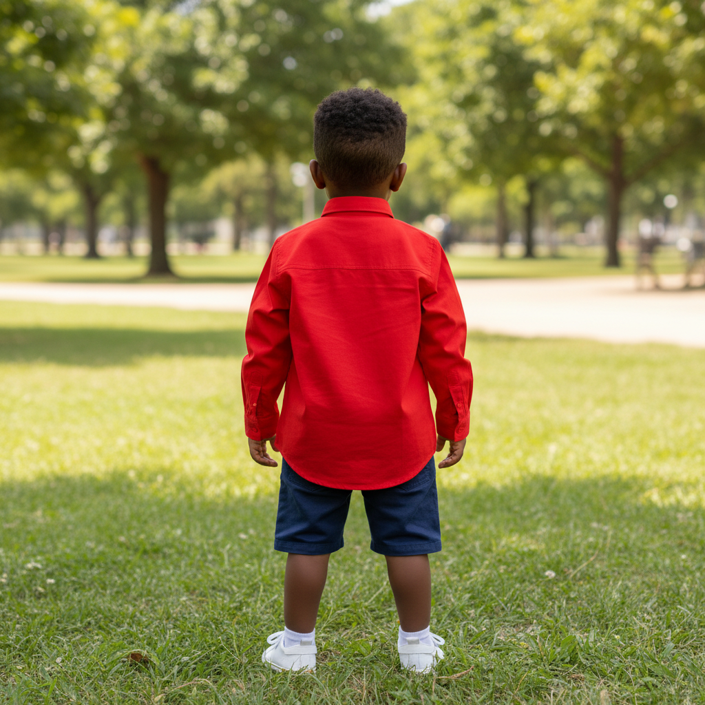 Boys' Red Button-Down Shirt - Back Model View