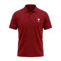 Red short-sleeve collared polo with a small white heart-and-letter chest detail