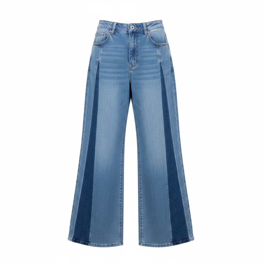 Light Blue Two-Tone Wide-Leg Jeans - Ghost Mannequin