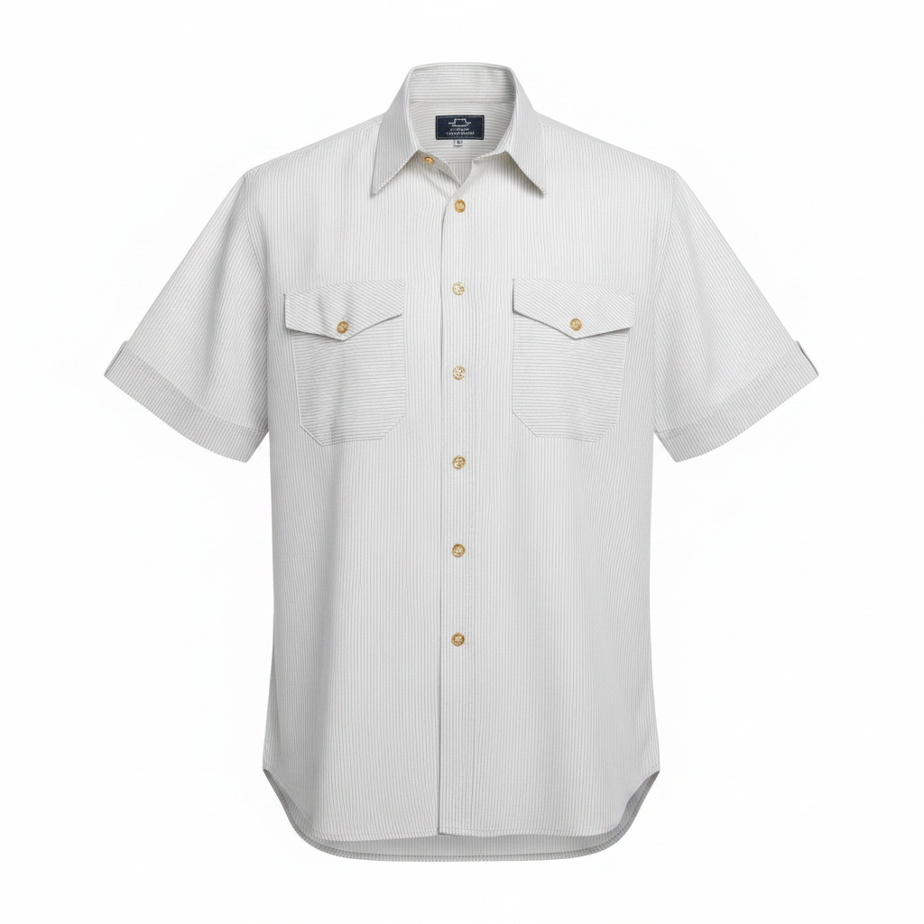 White Grey Pinstripe Short-Sleeved Shirt - Ghost Mannequin