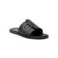 Black Leather D-Ring Slide Sandal - Ghost Mannequin
