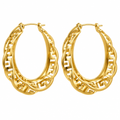 Gold Greek Key Scalloped Oval Hoop Earrings – Catalog Shot