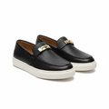 Men's Black Leather Platform Slip-On Loafer Gold Lock Clasp – Pair View