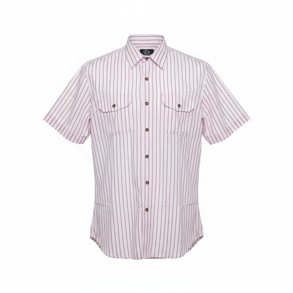 Ghost mannequin of white pink pinstripe short-sleeved shirt