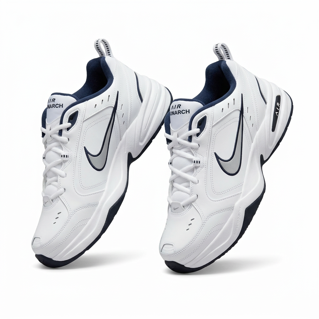 Ghost pair of white and silver low-top sneakers on white