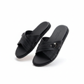 Men's black woven cross-strap slide slipper — ghost mannequin view