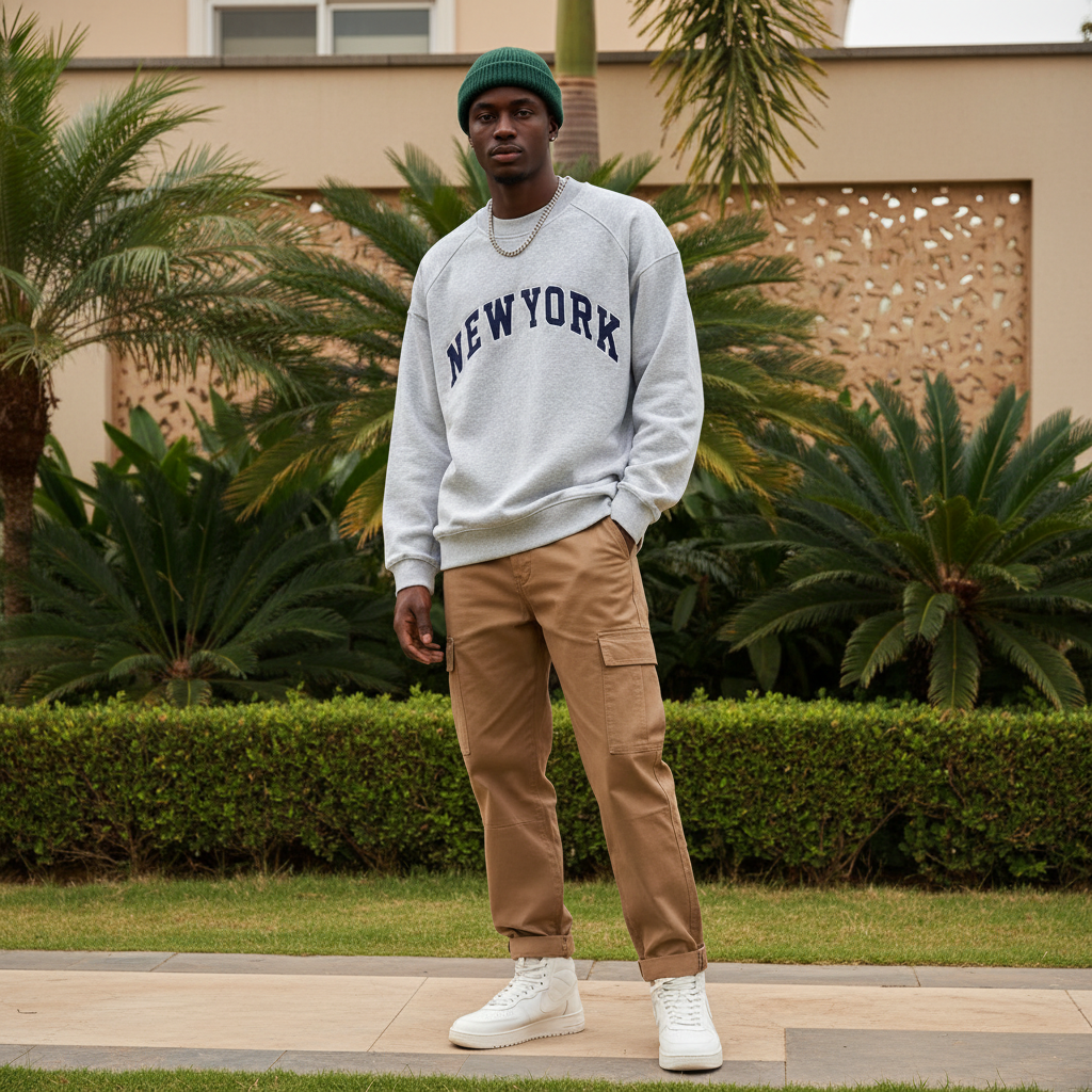 Men's Ash Grey Oversized Sweatshirt – Nigerian Male Model Shot