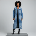 Blue Distressed Longline Denim Coat – Front Model