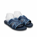 Navy Blue LV Monogram Cross-Strap Palm Slide - Ghost Mannequin