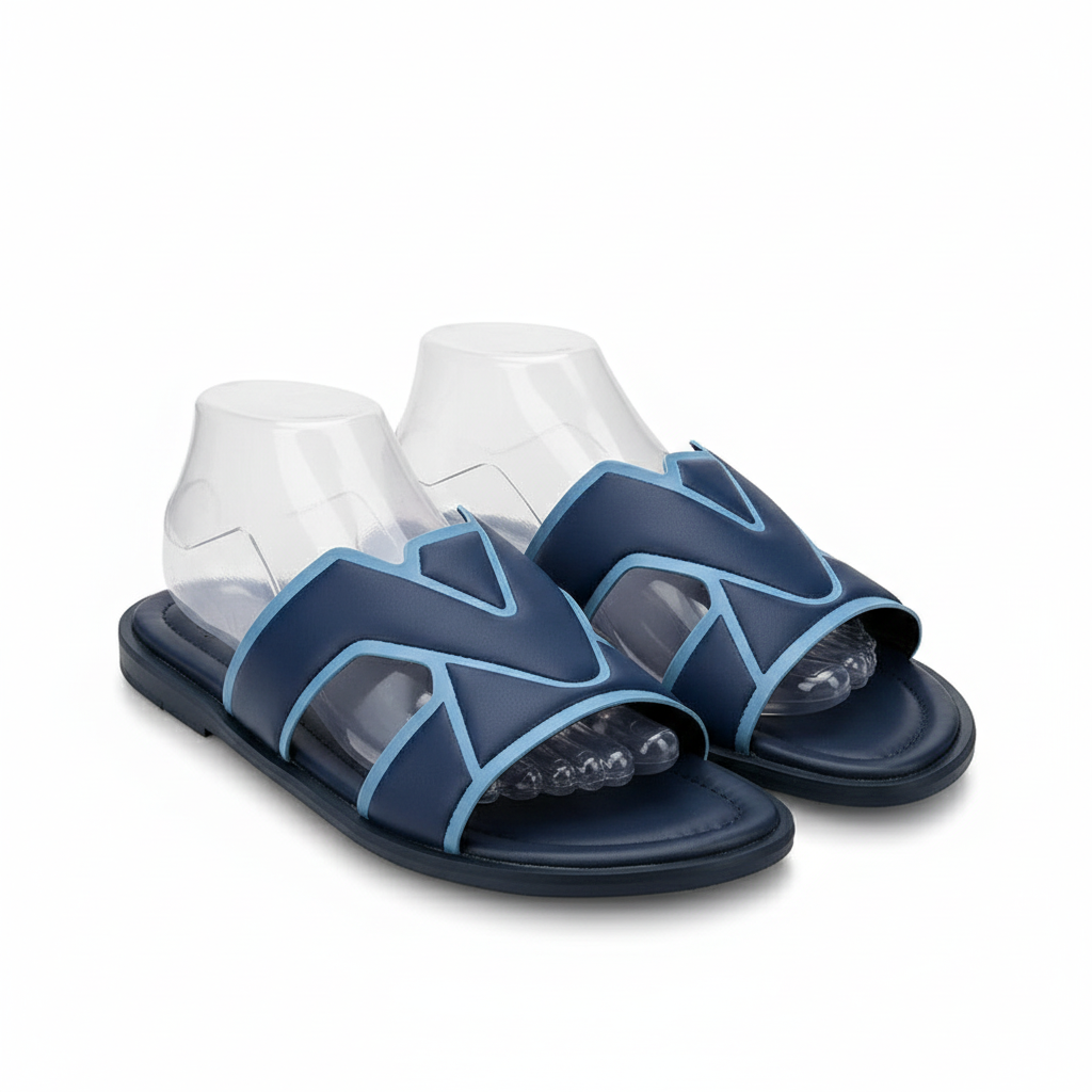 Navy Blue LV Monogram Cross-Strap Palm Slide - Ghost Mannequin
