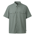 Grey-green short-sleeve shirt with two flap chest pockets on white