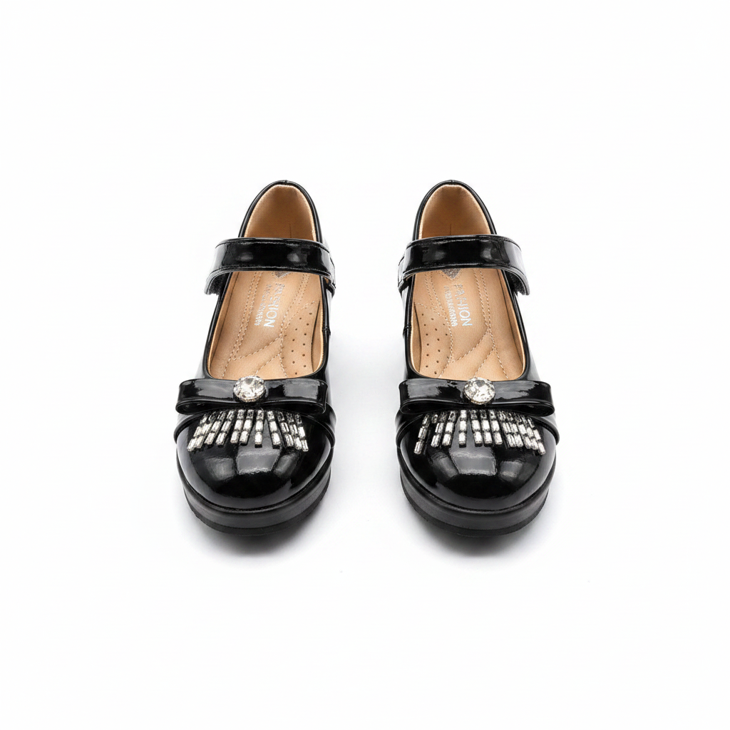 C5634 Girls Crystal Bow Mary Jane – Black Ghost Mannequin