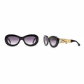 Ghost mannequin view — Oversized Oval Sunglasses Black Gold Chain Temple, front and side view