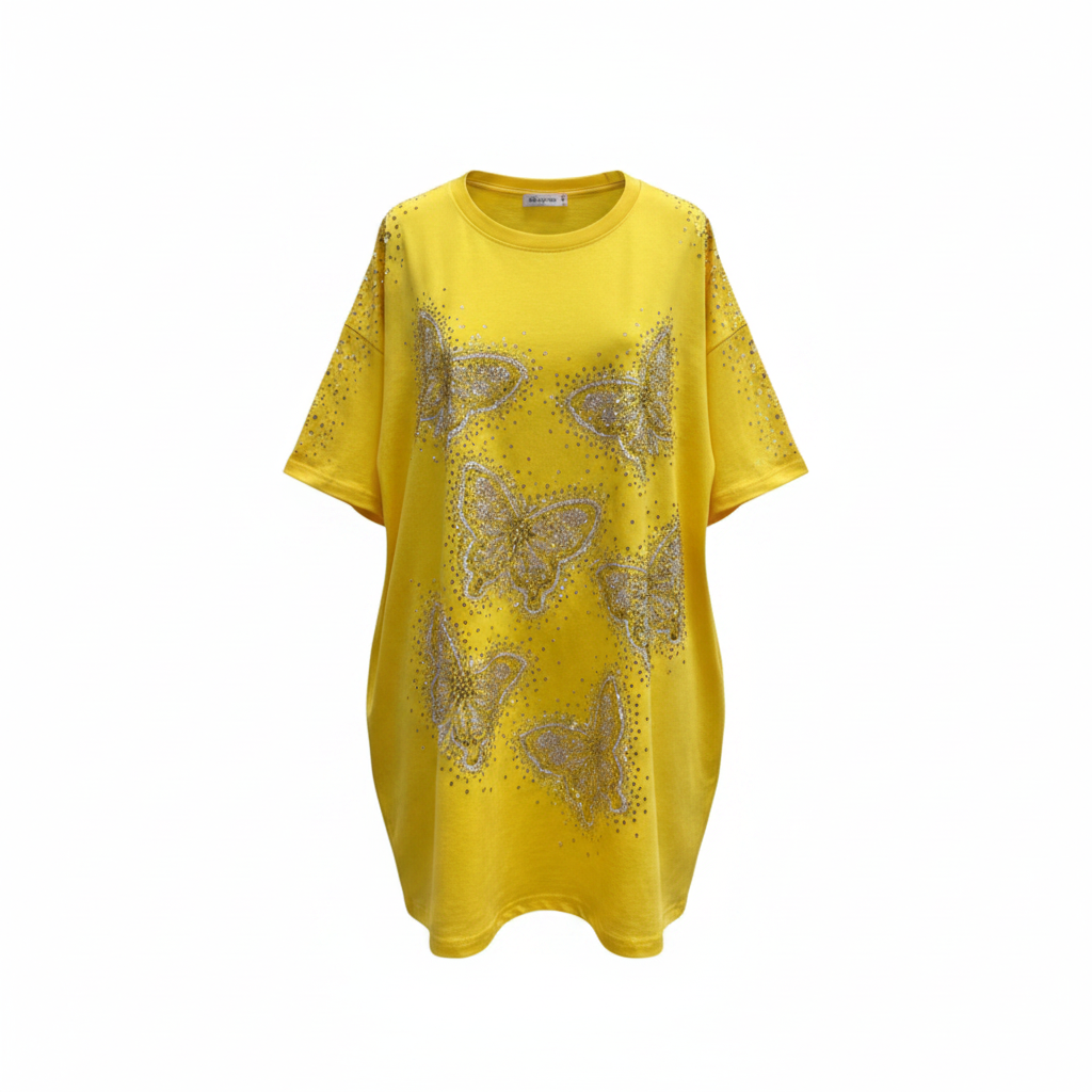 Rhinestone Butterfly Print Oversized T-Shirt – Ghost Mannequin Yellow