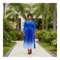 Women's Royal Blue Ombre Pleated Belted Midi Gown - Nigerian Female Model